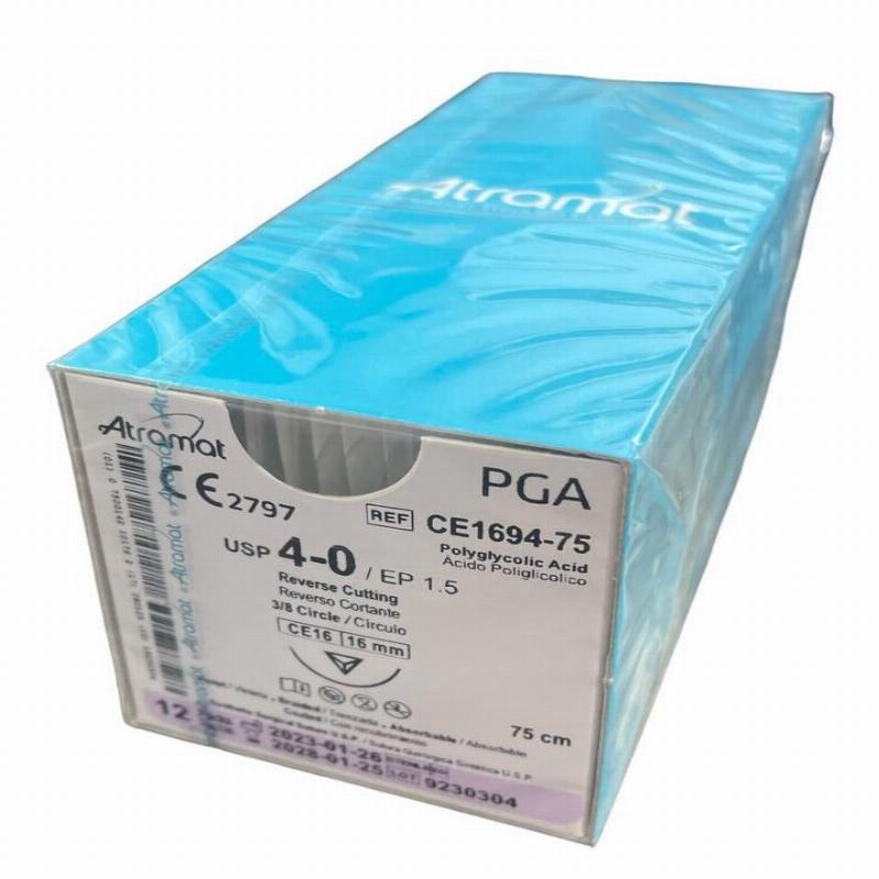 PGA (полігліколід) CE1694-75 плетений фіолетовий, що розсмоктується USP 4-0 (EP1.5) зі зворотн.-ріж. голкою 16мм, 3/8 кола, довж. нитки 75см